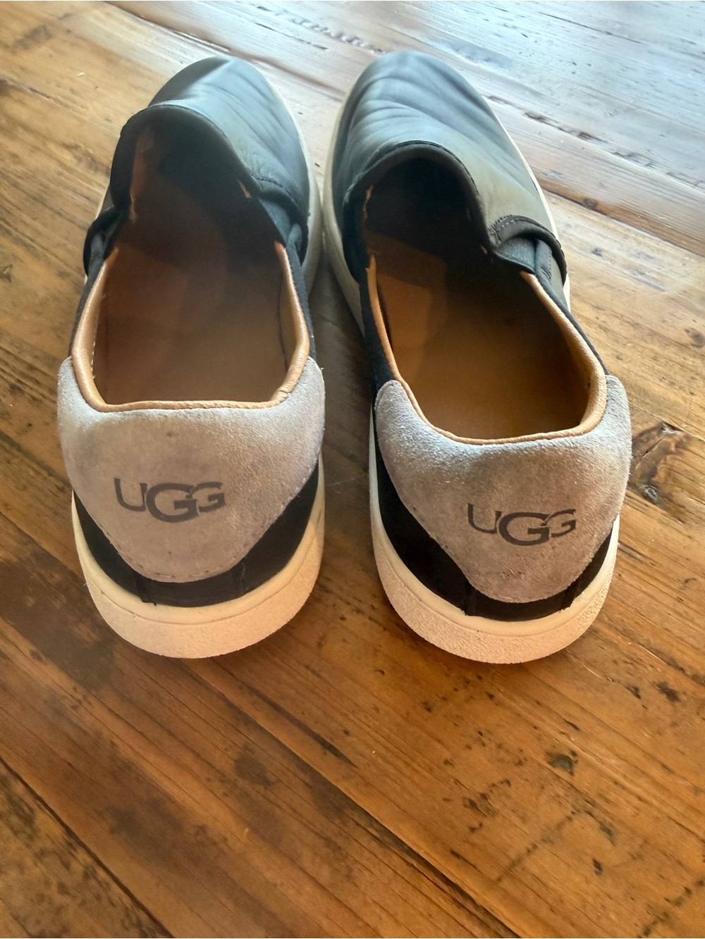 NWOT UGG Black Slip-On Sneakers with Gray Suede Heel. Never worn. No box. Sz 8.5